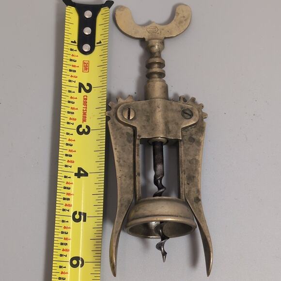 Vintage ITALIAN Solid Brass Winged Corkscrew Wine Bottle Opener MADE IN ITALY - Picture 5 of 5